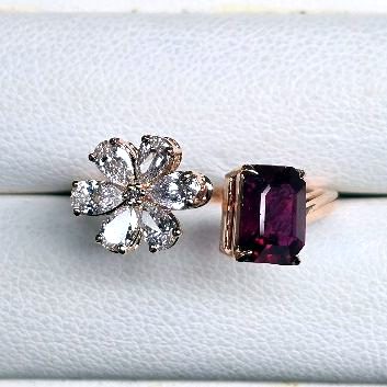 Pigeon Blood Ruby & Flower Diamond Ring