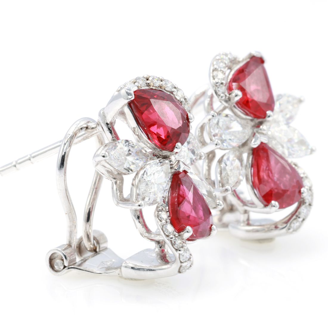 Pigeon Blood Ruby & Marquise Diamond Earrings