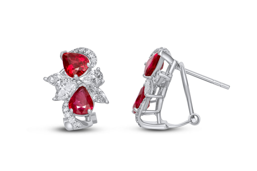 Pigeon Blood Ruby & Marquise Diamond Earrings in 18K white gold — view 4