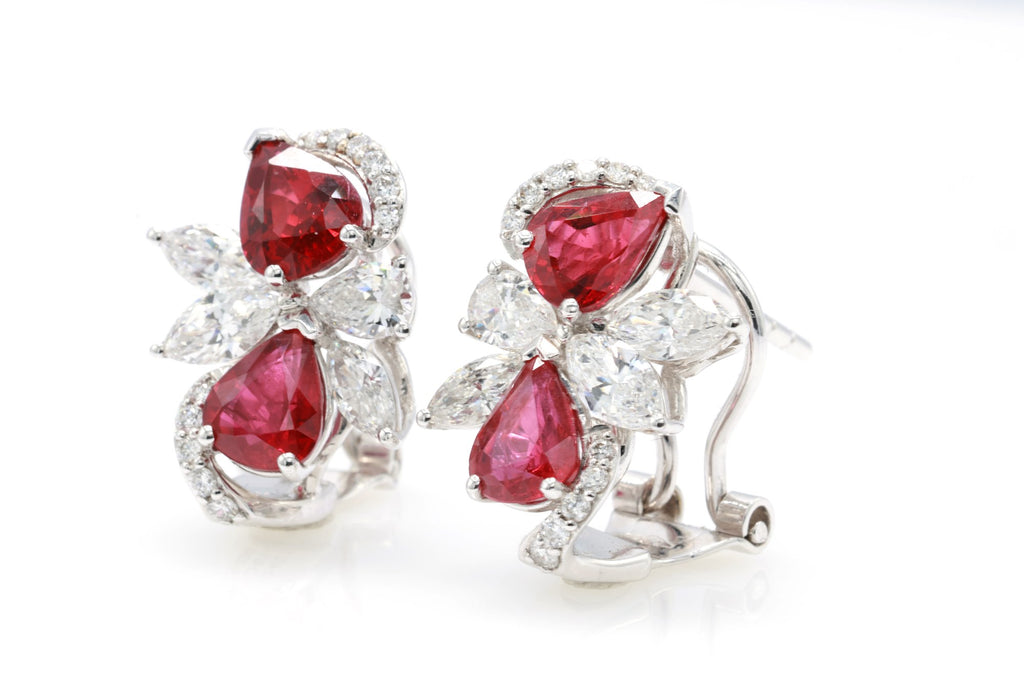 Pigeon Blood Ruby & Marquise Diamond Earrings in 18K white gold — view 5