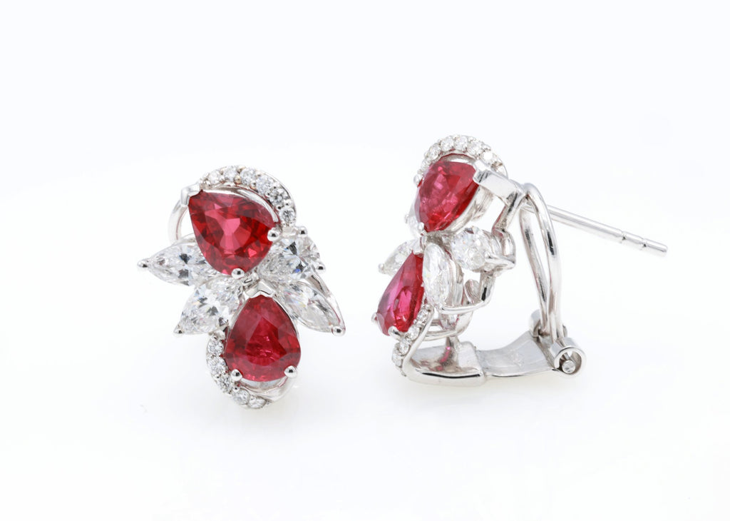 Pigeon Blood Ruby & Marquise Diamond Earrings in 18K white gold — view 7
