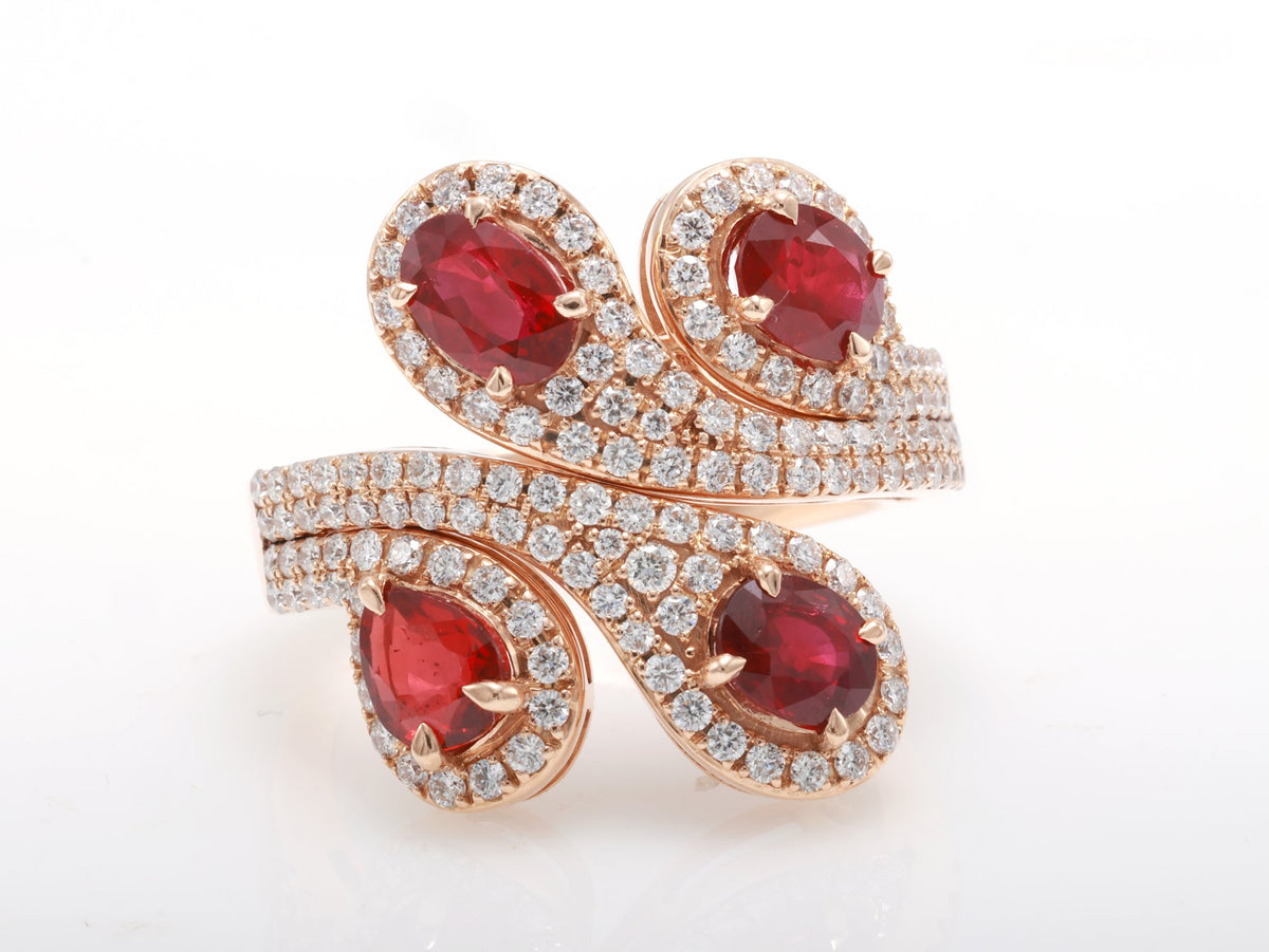 Pigeon Blood Ruby Swirl Cocktail Ring in 18K rose gold — view 1