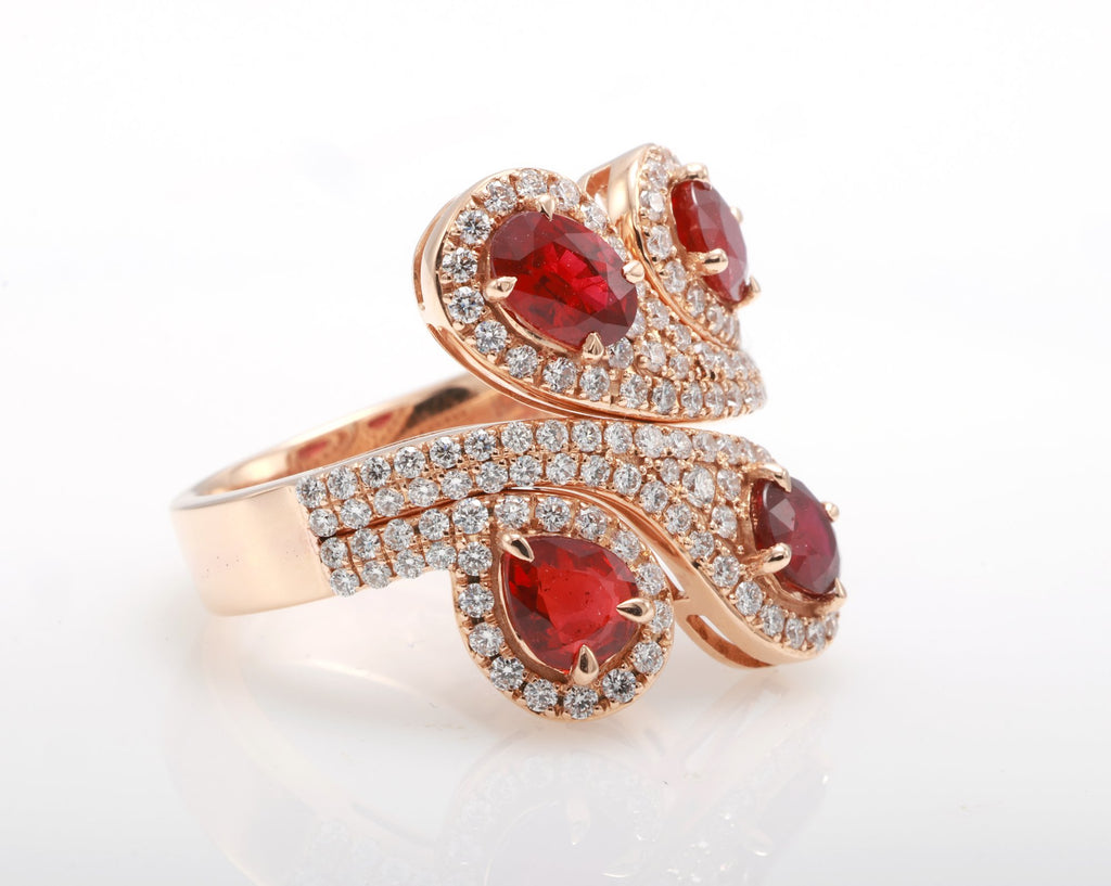 Pigeon Blood Ruby Swirl Cocktail Ring in 18K rose gold — view 3