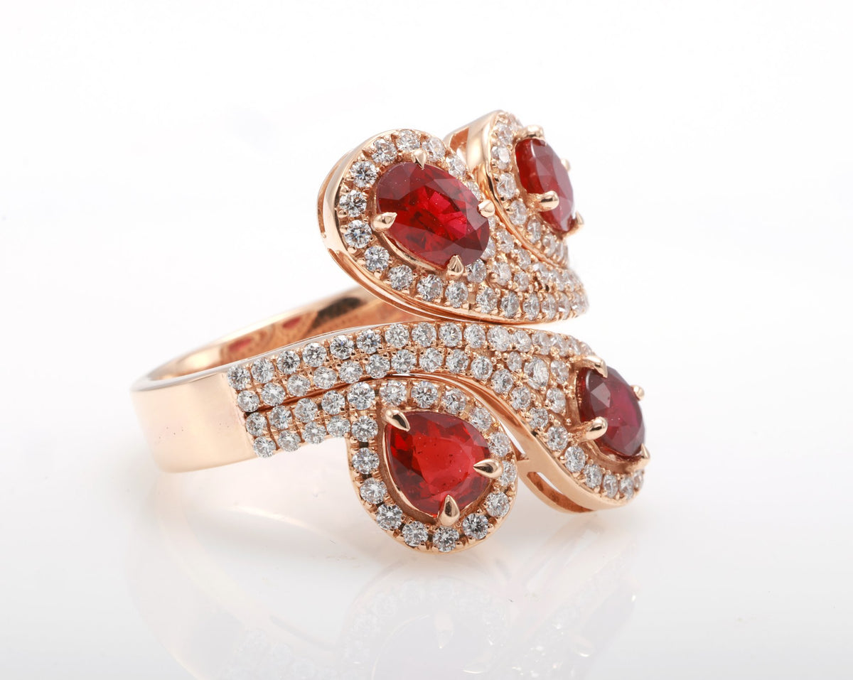 Pigeon Blood Ruby Swirl Cocktail Ring in 18K rose gold — view 3