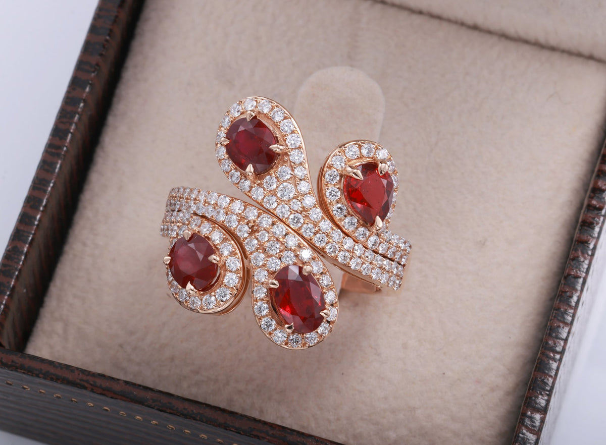 Pigeon Blood Ruby Swirl Cocktail Ring in 18K rose gold — view 6