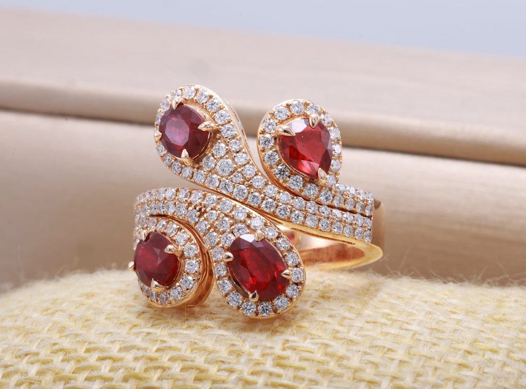 Pigeon Blood Ruby Swirl Cocktail Ring in 18K rose gold — view 7