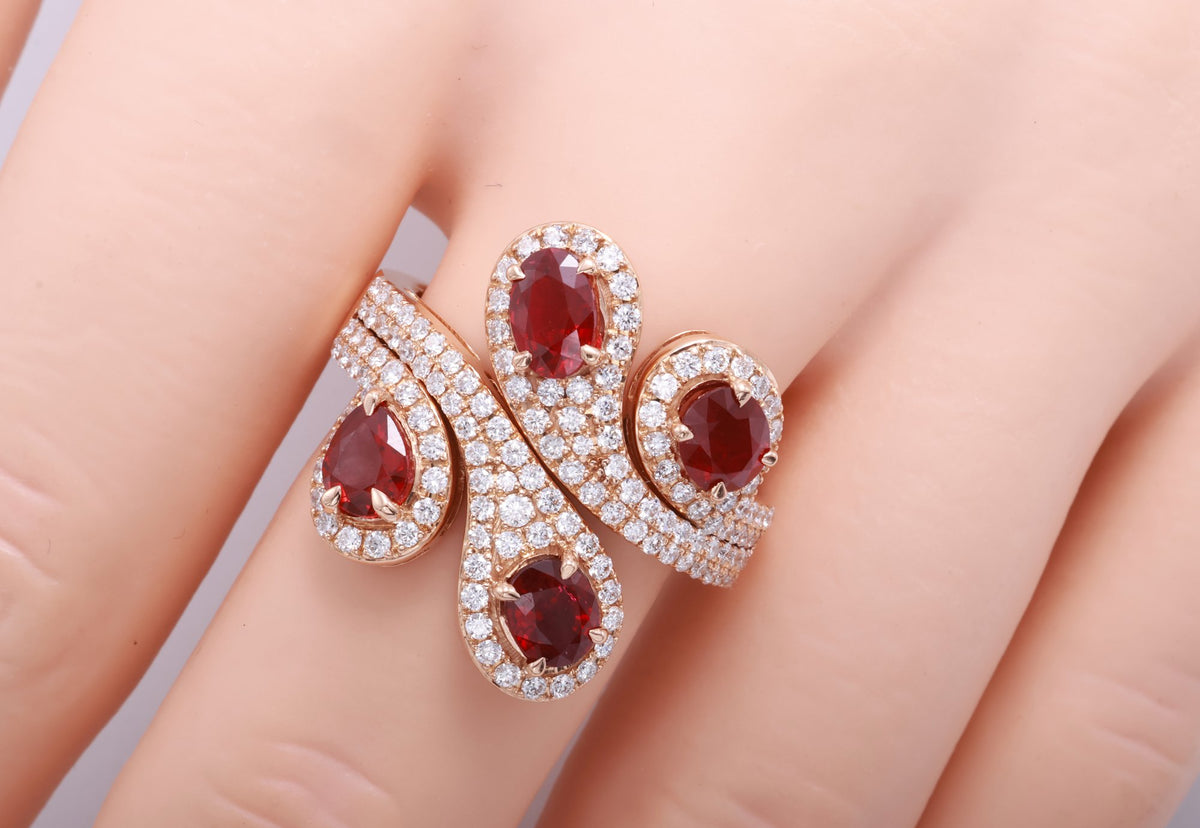 Pigeon Blood Ruby Swirl Cocktail Ring in 18K rose gold — view 8