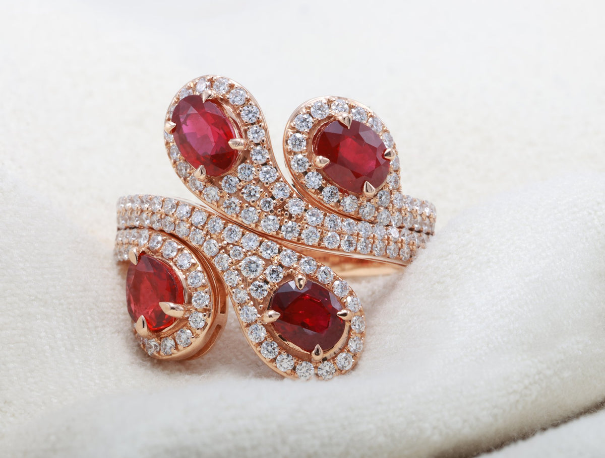 Pigeon Blood Ruby Swirl Cocktail Ring in 18K rose gold — view 9