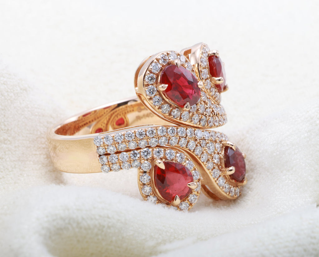 Pigeon Blood Ruby Swirl Cocktail Ring in 18K rose gold — view 10