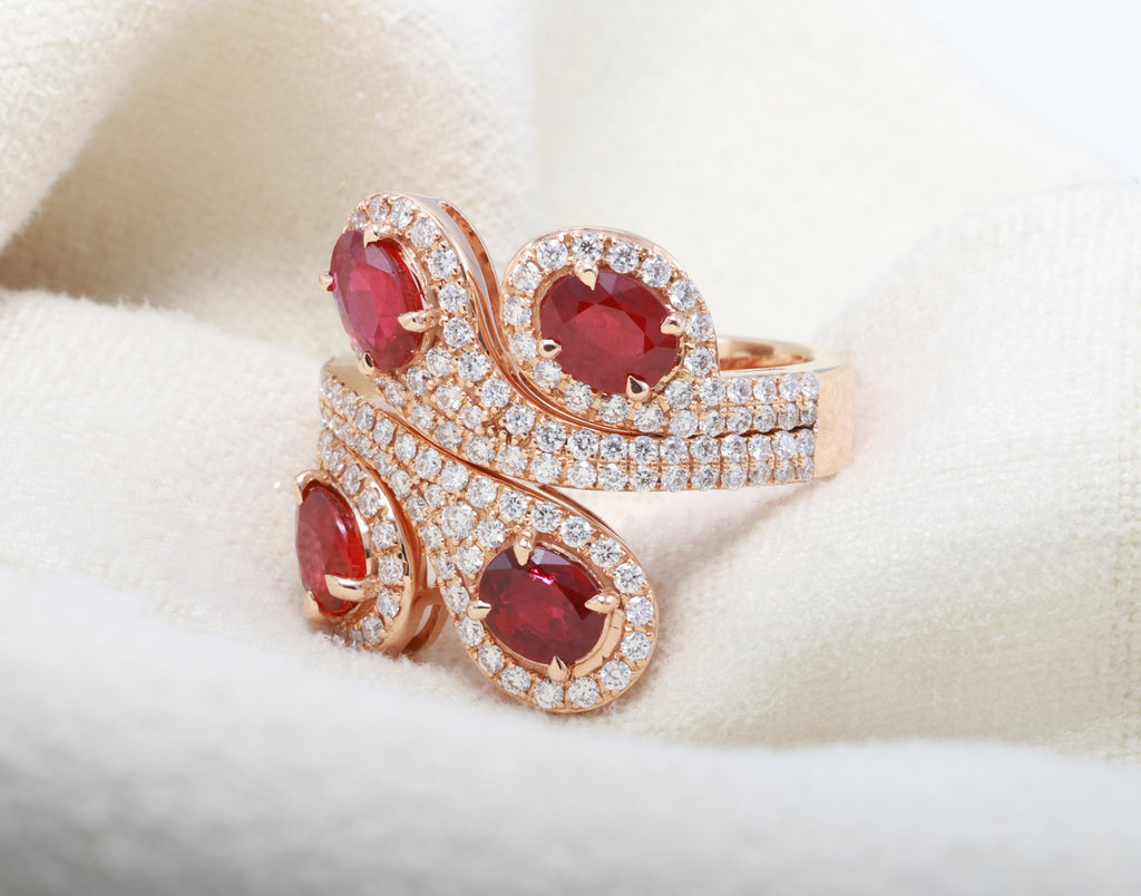 Pigeon Blood Ruby Swirl Cocktail Ring in 18K rose gold — view 11