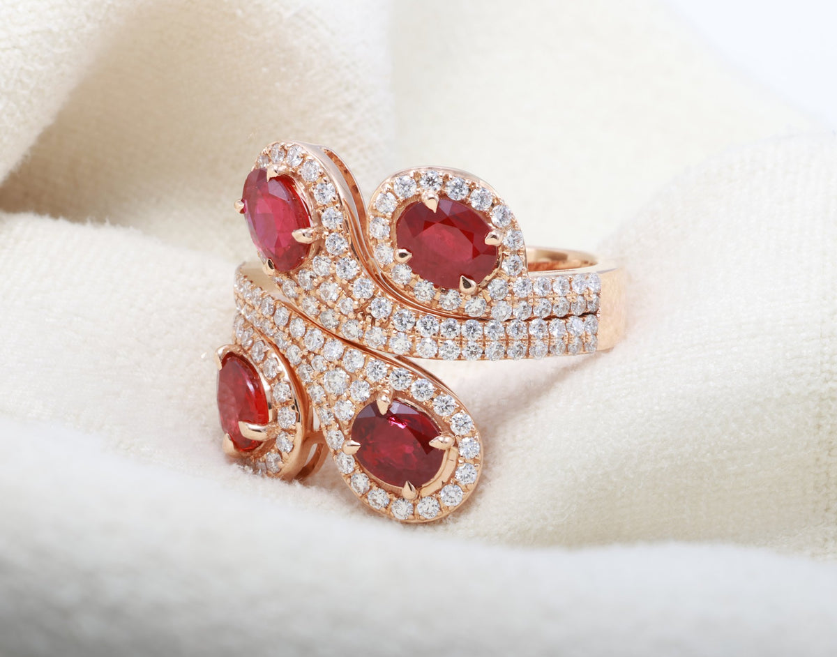 Pigeon Blood Ruby Swirl Cocktail Ring in 18K rose gold — view 11