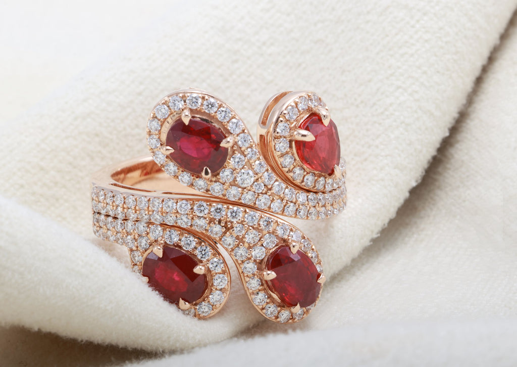 Pigeon Blood Ruby Swirl Cocktail Ring in 18K rose gold — view 12