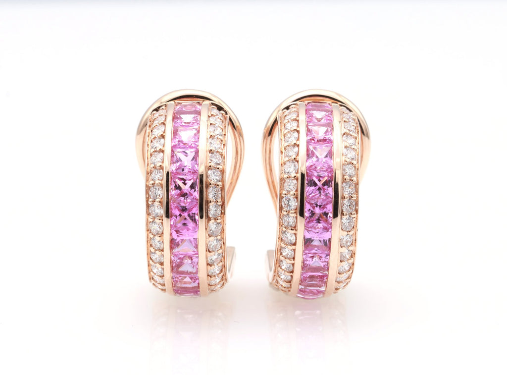 Pink Sapphire Channel Huggie Earrings in 18K rose gold — view 3