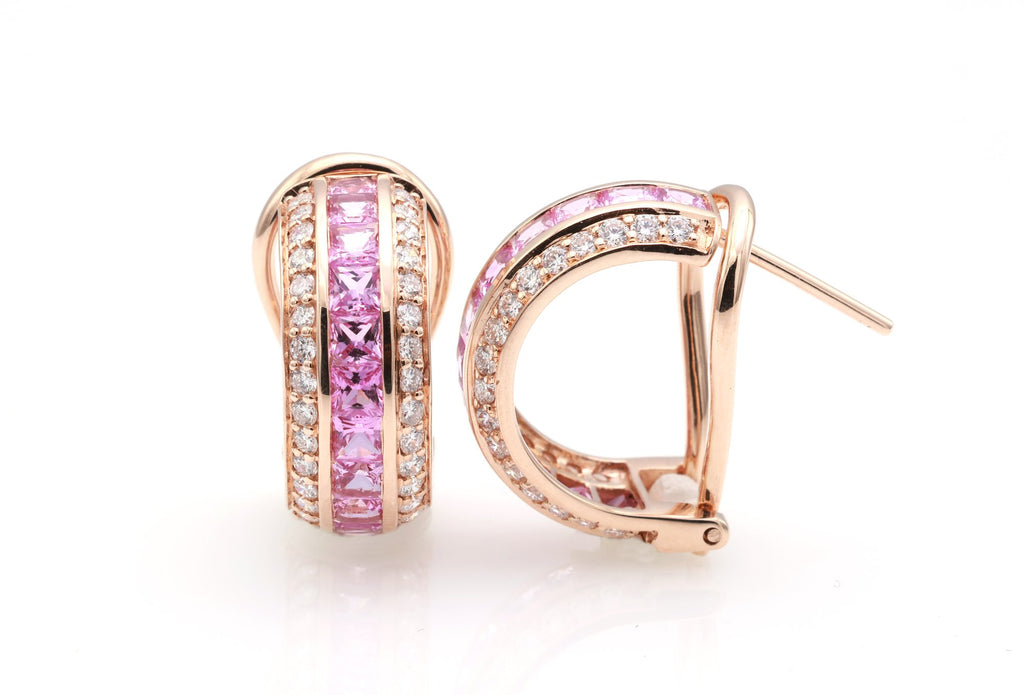 Pink Sapphire Channel Huggie Earrings in 18K rose gold — view 6