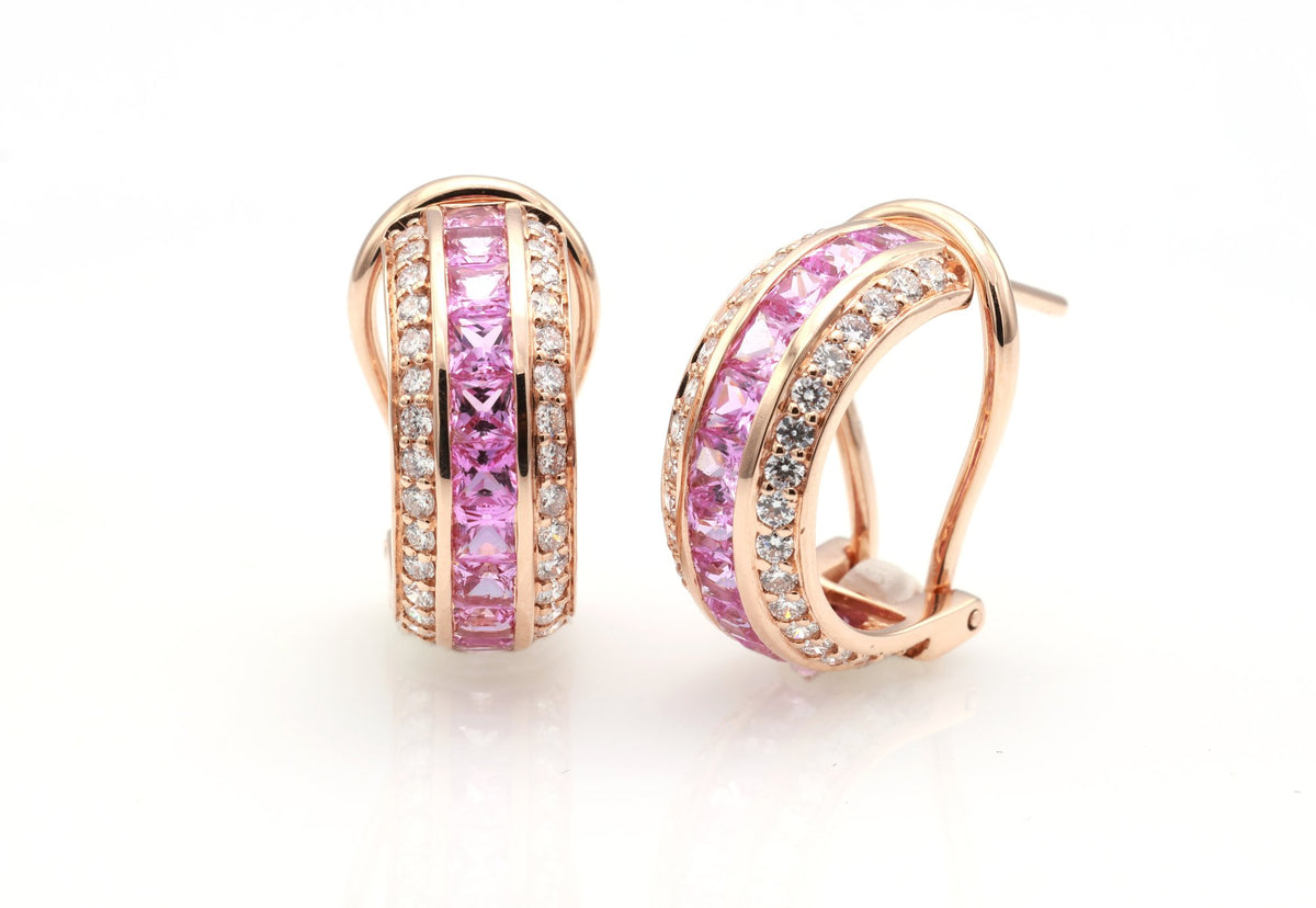 Pink Sapphire Channel Huggie Earrings in 18K rose gold — view 7