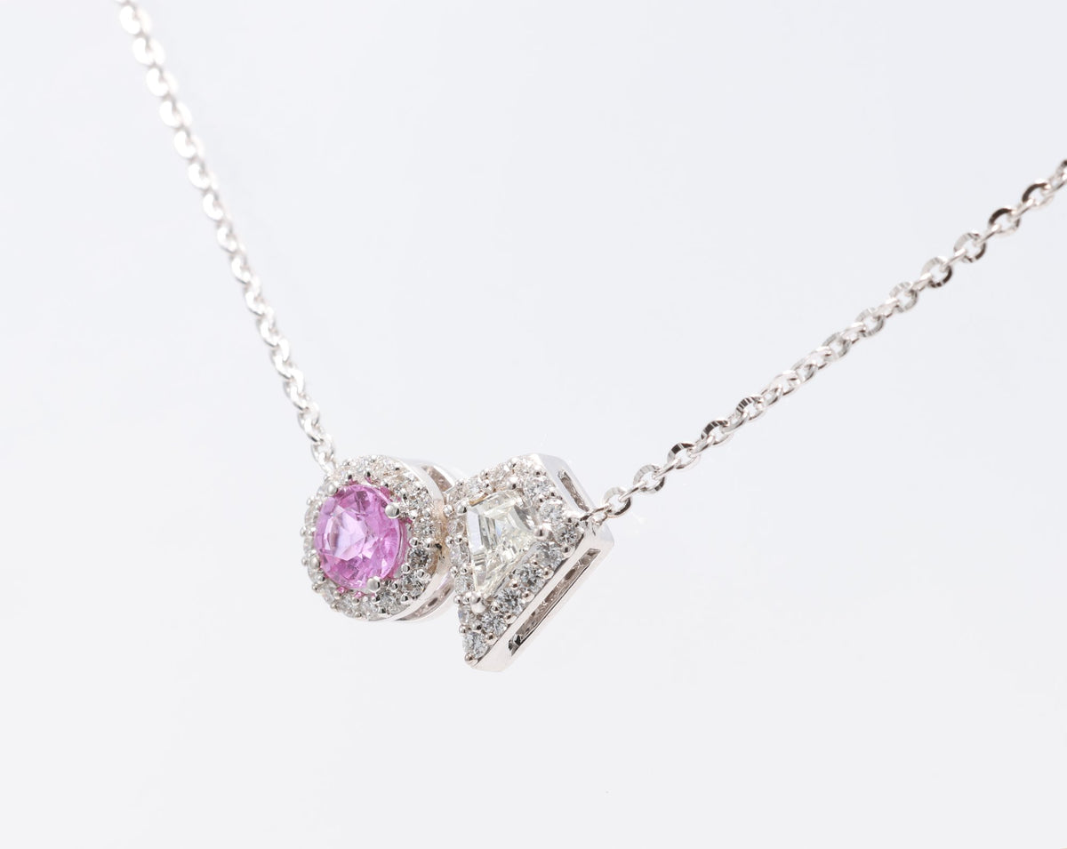 Pink Sapphire & Kite Diamond Toi et Moi Pendant in 18K white gold — view 1