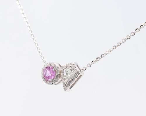 Pink Sapphire & Kite Diamond Toi et Moi Pendant in 18K white gold — view 1