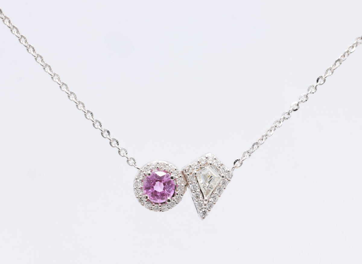 Pink Sapphire & Kite Diamond Toi et Moi Pendant in 18K white gold — view 2
