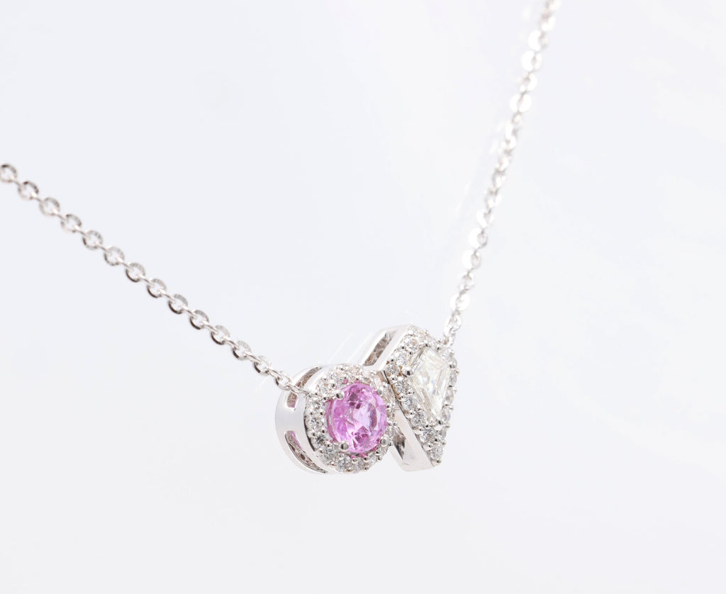 Pink Sapphire & Kite Diamond Toi et Moi Pendant in 18K white gold — view 3