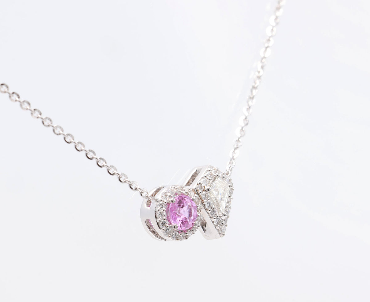 Pink Sapphire & Kite Diamond Toi et Moi Pendant in 18K white gold — view 3