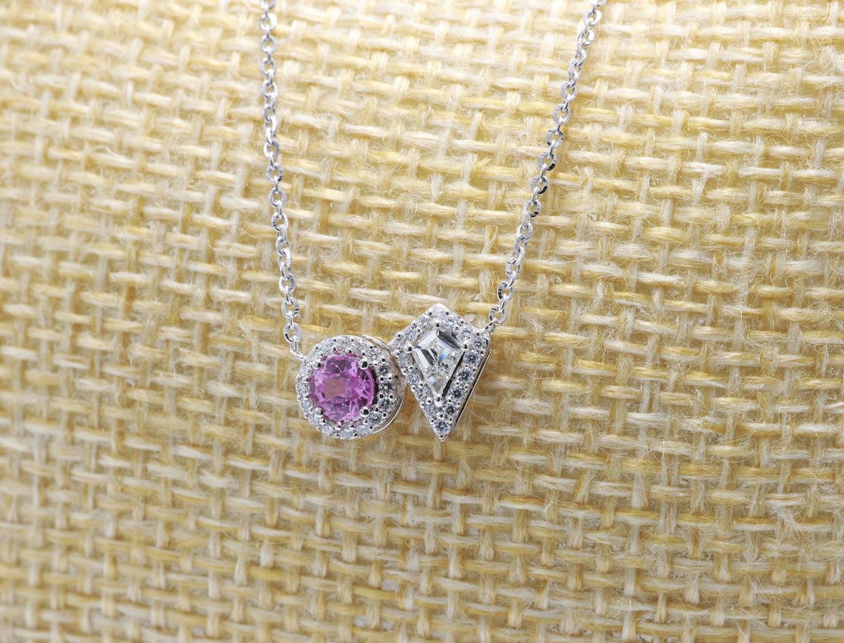 Pink Sapphire & Kite Diamond Toi et Moi Pendant in 18K white gold — view 6