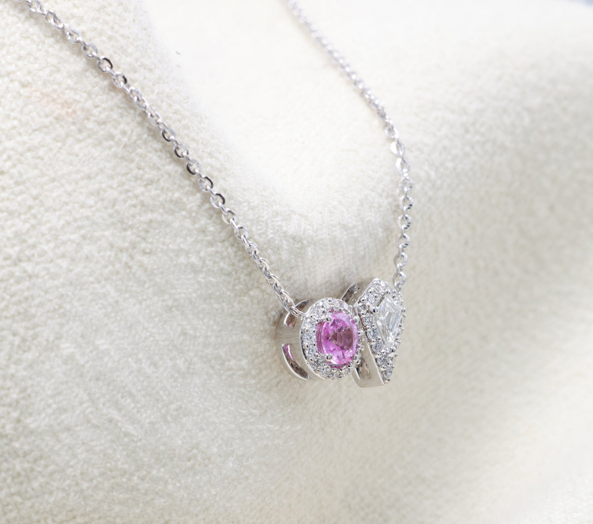 Pink Sapphire & Kite Diamond Toi et Moi Pendant in 18K white gold — view 9