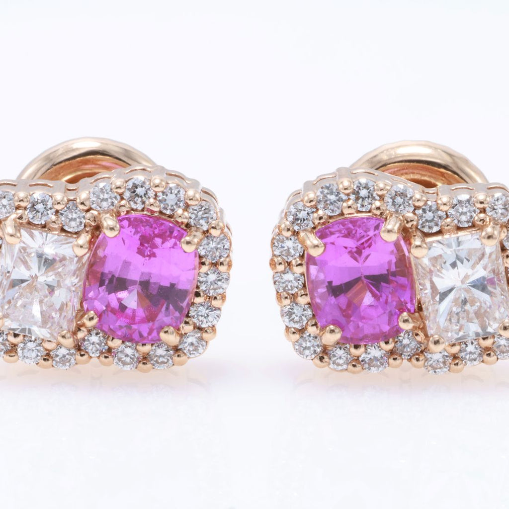 Pink Sapphire & Radiant Diamond Earrings