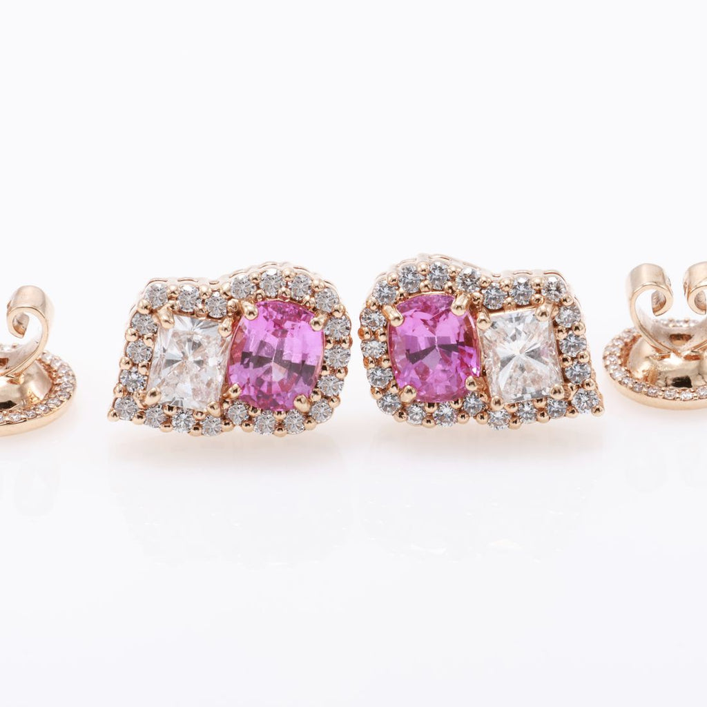 Pink Sapphire & Radiant Diamond Earrings — view 2