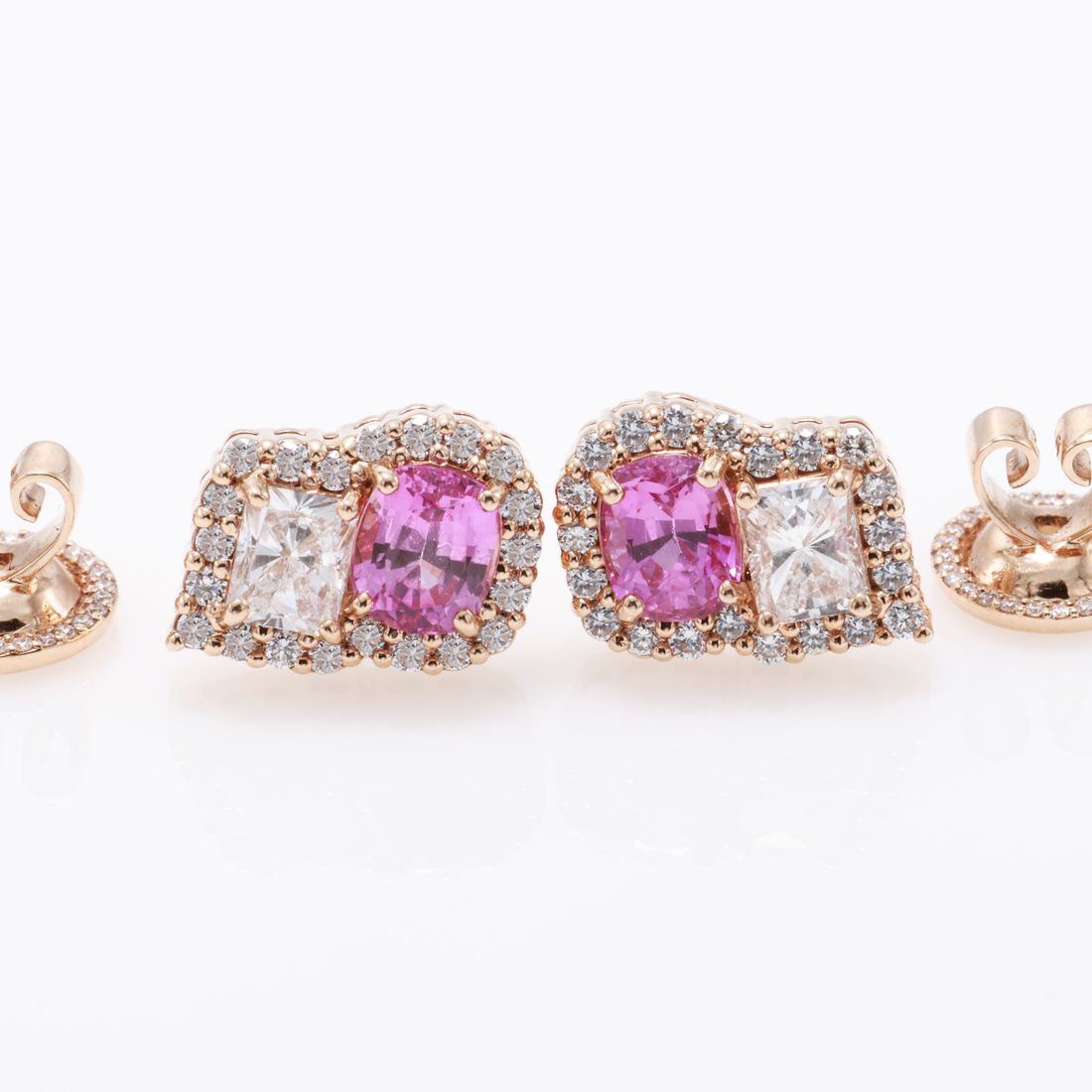 Pink Sapphire & Radiant Diamond Earrings — view 2
