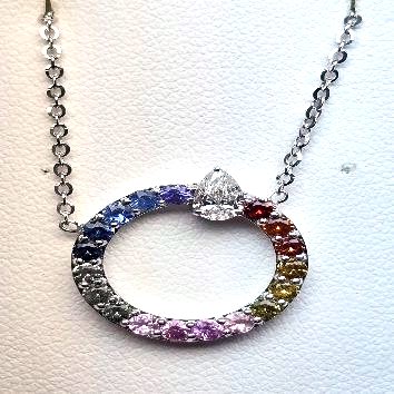 Rainbow Sapphire Circle Pendant