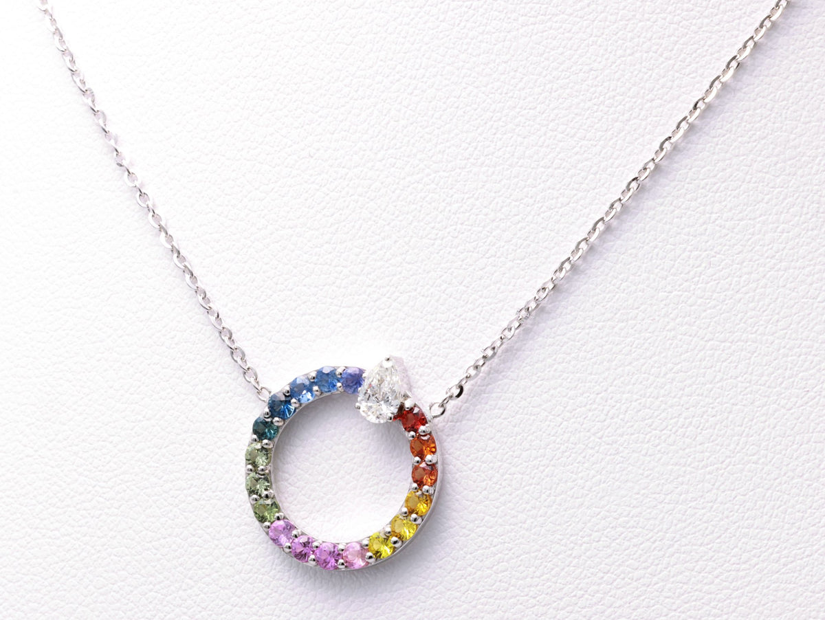 Rainbow Sapphire Circle Pendant in 18K white gold — view 2