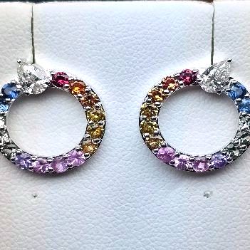Rainbow Sapphire Hoop Earrings
