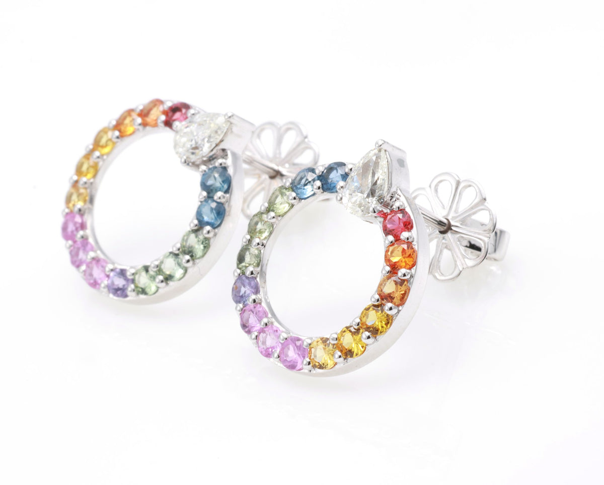 Rainbow Sapphire Hoop Earrings in 18K white gold — view 2