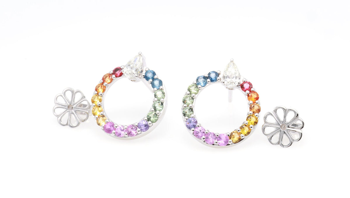 Rainbow Sapphire Hoop Earrings in 18K white gold — view 4
