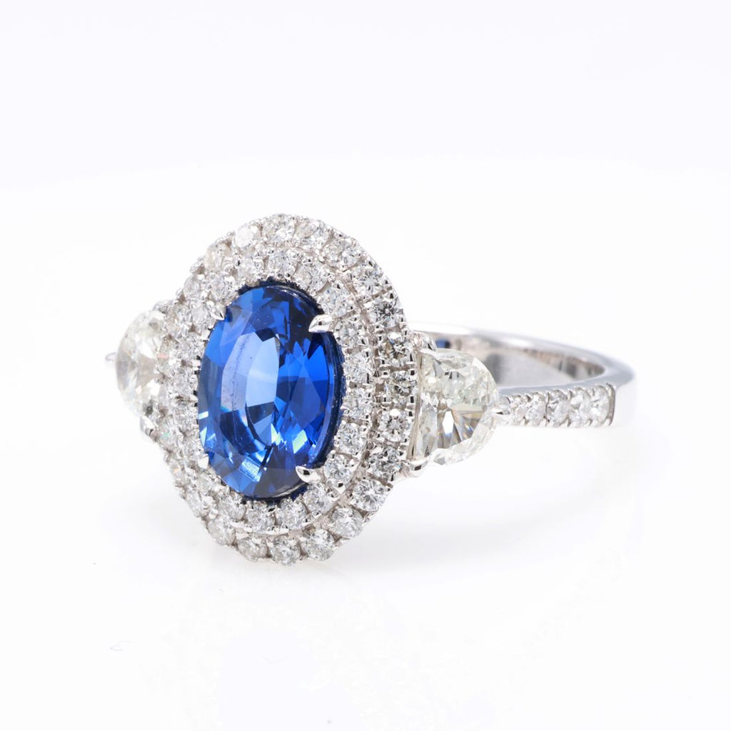 Royal Blue Ceylon Sapphire Halo Ring, 1.76 ct