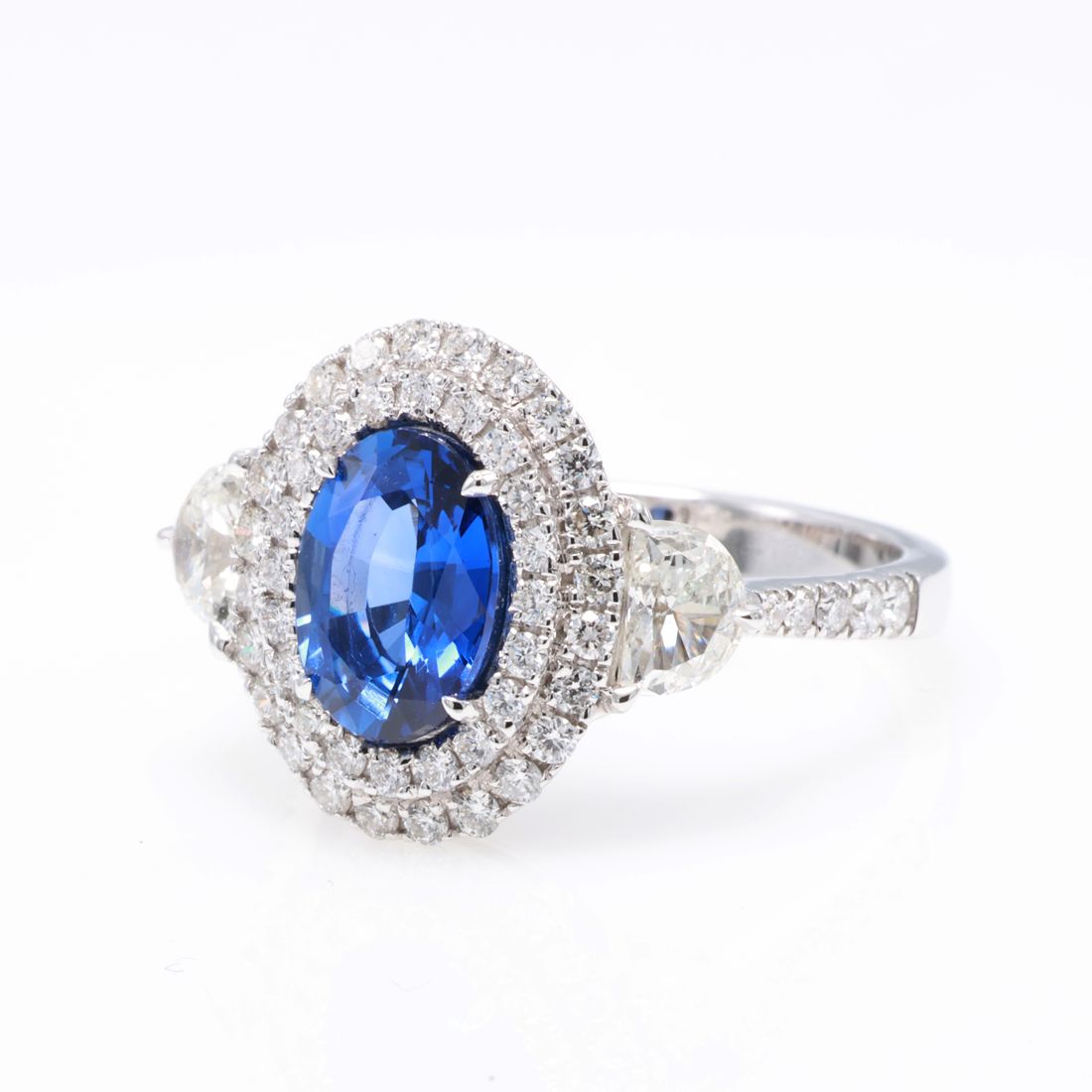 Royal Blue Ceylon Sapphire Halo Ring, 1.76 ct