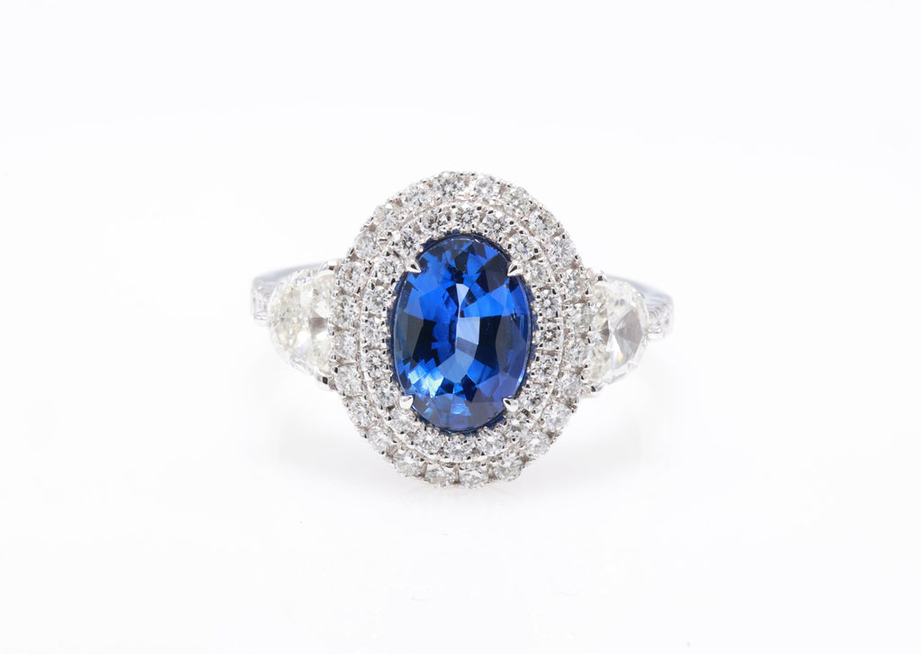 Royal Blue Ceylon Sapphire Halo Ring, 1.76 ct in 18K white gold — view 5