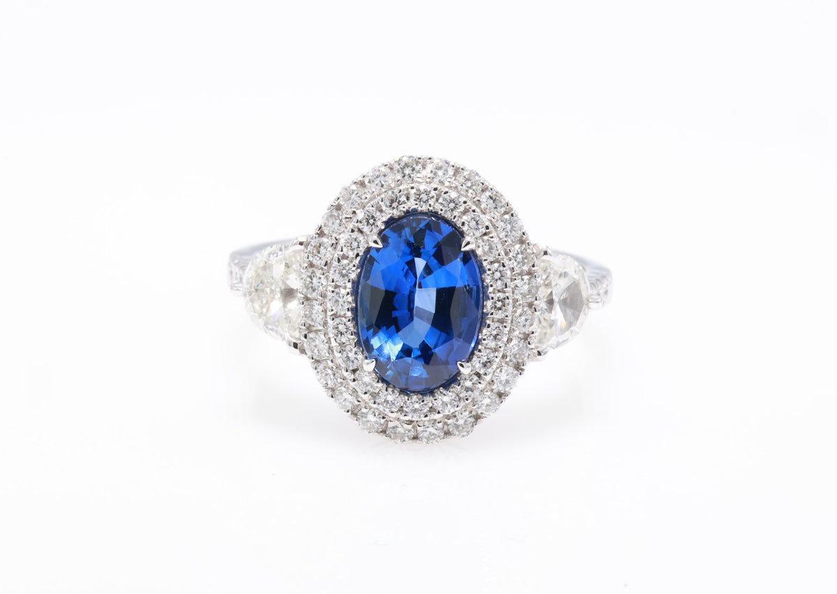 Royal Blue Ceylon Sapphire Halo Ring, 1.76 ct in 18K white gold — view 5