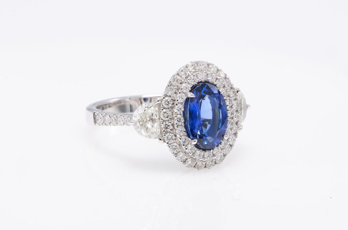 Royal Blue Ceylon Sapphire Halo Ring, 1.76 ct in 18K white gold — view 6