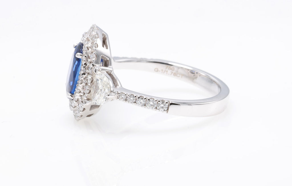Royal Blue Ceylon Sapphire Halo Ring, 1.76 ct in 18K white gold — view 7
