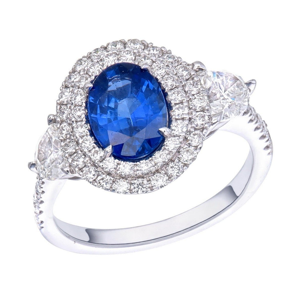 Royal Blue Ceylon Sapphire Halo Ring, 1.76 ct in 18K white gold — view 9