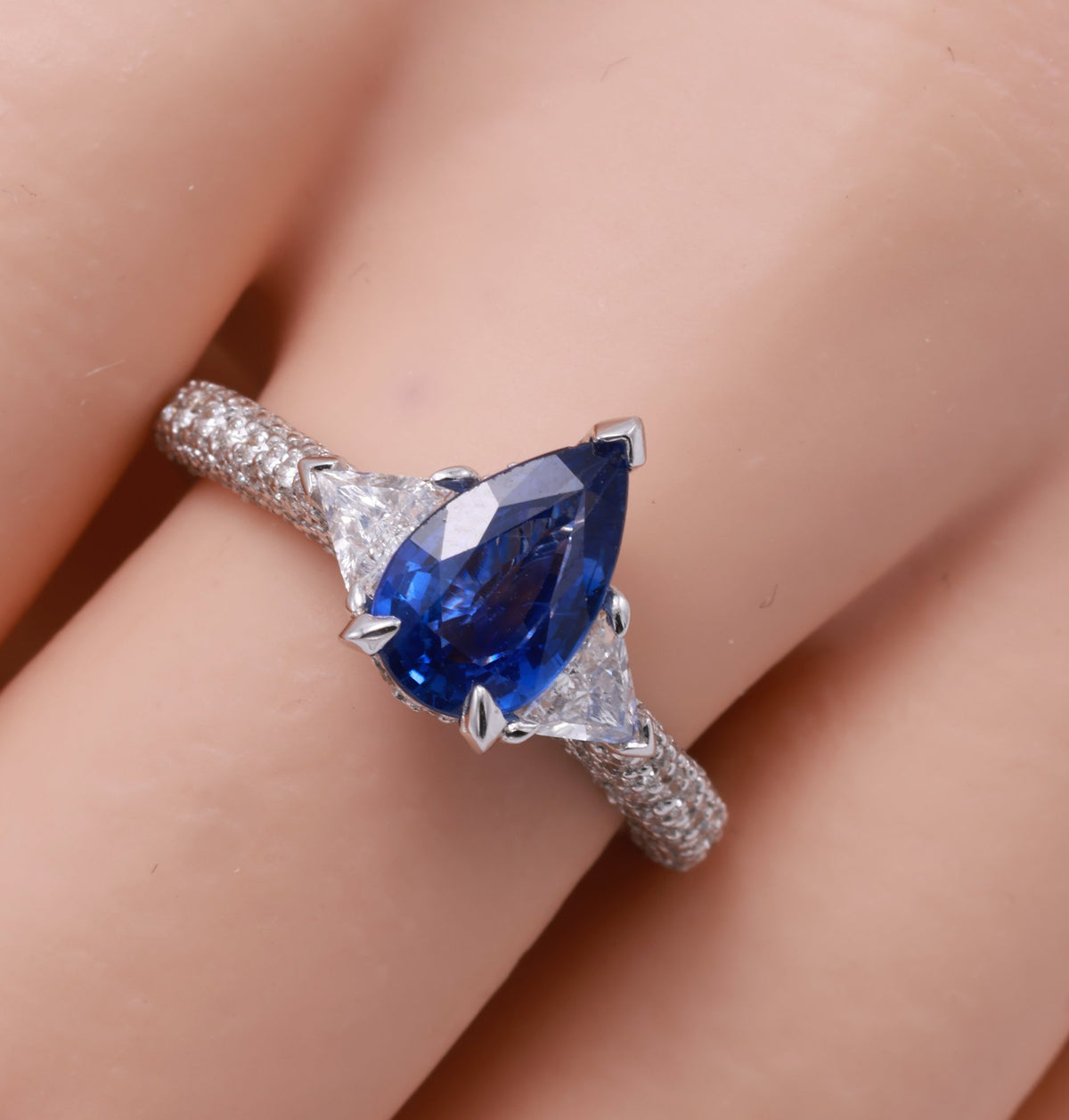 Royal Blue Pear Sapphire Ring in 18K white gold — view 2