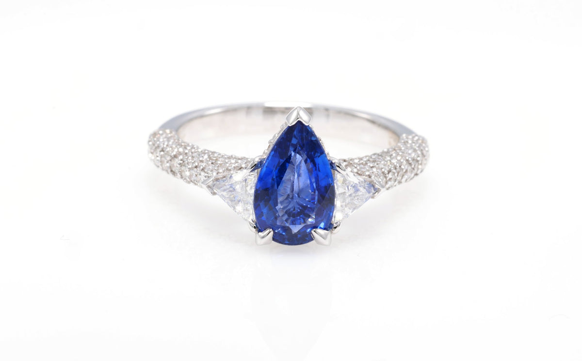Royal Blue Pear Sapphire Ring in 18K white gold — view 3