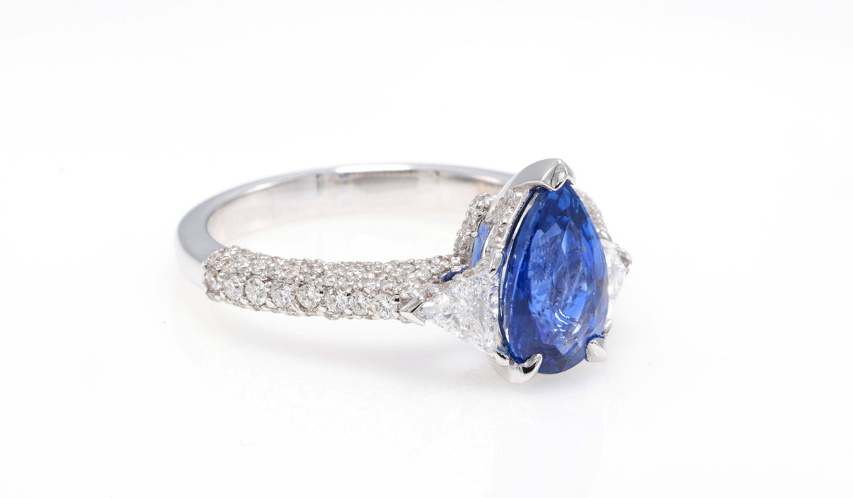 Royal Blue Pear Sapphire Ring in 18K white gold — view 4