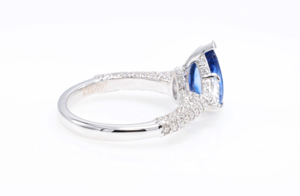 Royal Blue Pear Sapphire Ring in 18K white gold — view 6