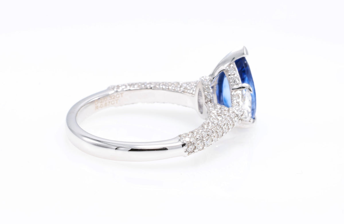 Royal Blue Pear Sapphire Ring in 18K white gold — view 6