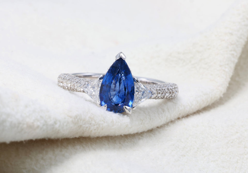 Royal Blue Pear Sapphire Ring in 18K white gold — view 8