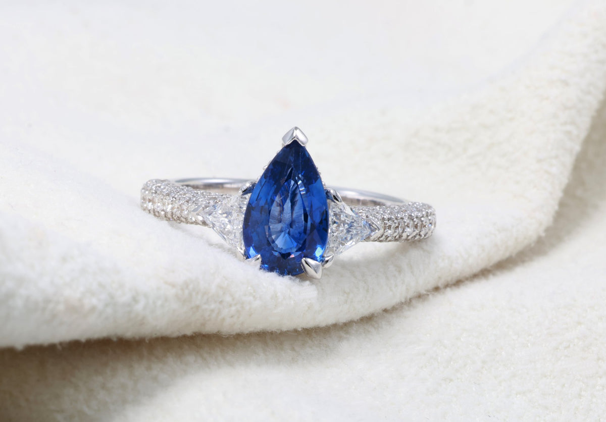 Royal Blue Pear Sapphire Ring in 18K white gold — view 8