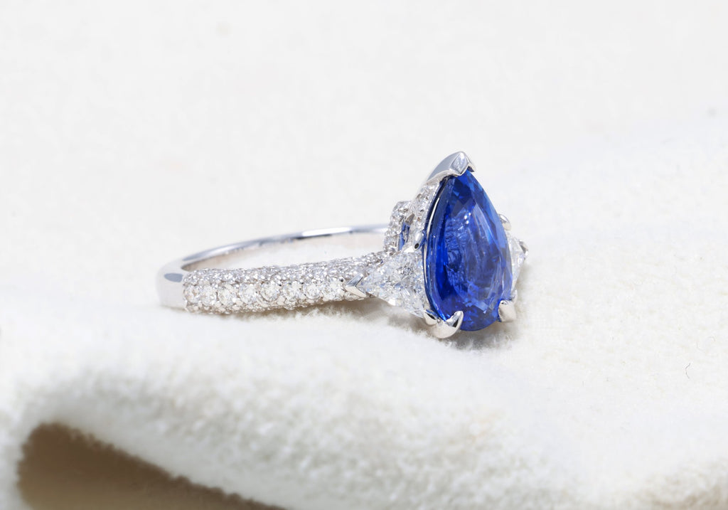 Royal Blue Pear Sapphire Ring in 18K white gold — view 10