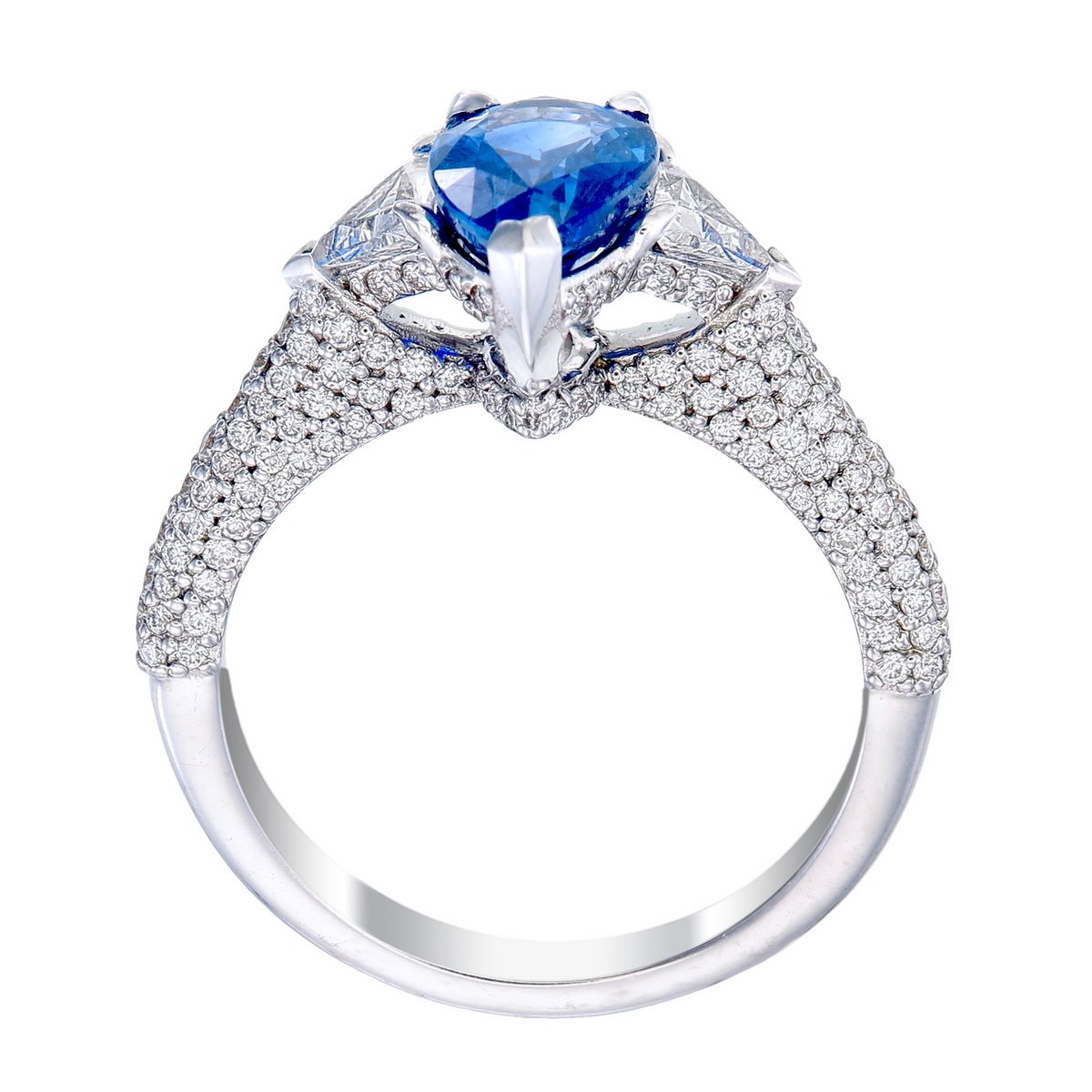 Royal Blue Pear Sapphire Ring in 18K white gold — view 11